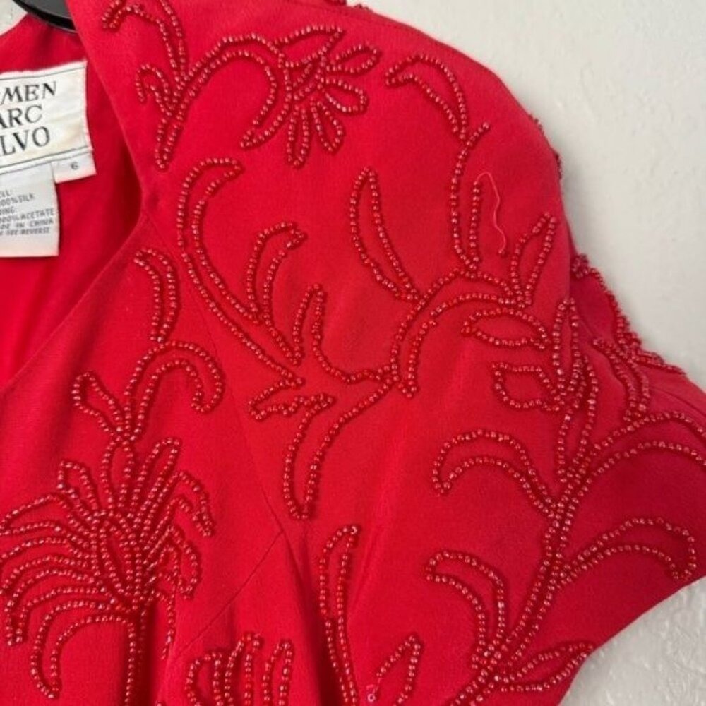 Carmen Marc Valvo silk vintage red floral sequin sheath dress 6 formal - Picture 3 of 13